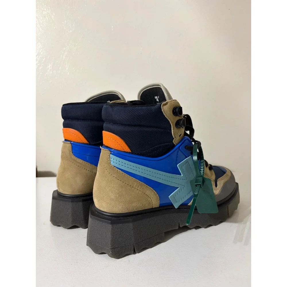 Off-White Hiking Sneaker Boots Mens Blue Tan Colorblock Sponge Sole Excellent